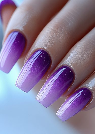 Elegant purple gradient nails with sparkles showcase a chic, sophisticated manicure.