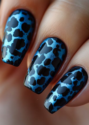 Glossy blue leopard print nails showcase elegant nail art and modern chic style.