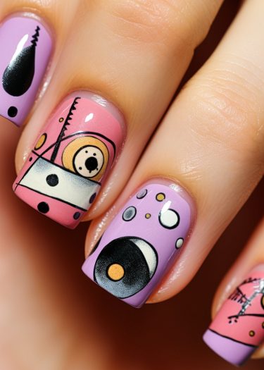 Colorful abstract nail art with pastel designs and bold patterns showcasing creativity and elegance.