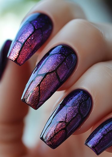 Vibrant stained glass nails with intricate mosaic patterns and stunning color gradients shine beautifully.